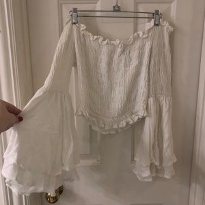 Bell sleeve off the shoulder top